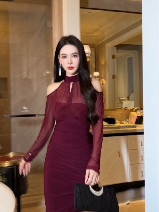 Red slim hot sale dress