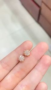 Anting paku emas asli kadar 75 17k rosegold solitaire bunga clover permata 1 kerabu giwang duduk cucuk tusuk stud