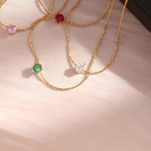 Dây Chuyền Mặt Dây Chuyền Zircon Nhỏ Xíu E.B.belle Ultra Fine Woven Chain Mạ Vàng 18K Thép Không Gỉ 316L Phụ Kiện Thời Trang Dành Cho Nữ