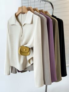 plus Size Casual Loose Fit Polo Shirt Simple Half Open Collar T-Shirt Womens Comfortable Slimming Base Layer Top