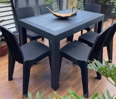 RATTAN TABLE AND CHAIRS DINING SET 6 SEATERS