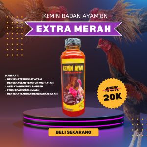Kemin Ayam Aduan Extra Merah Tahan Pukul Jalu Untuk Kulit Ayam Yang Tebal Dan Sehat 250ml.