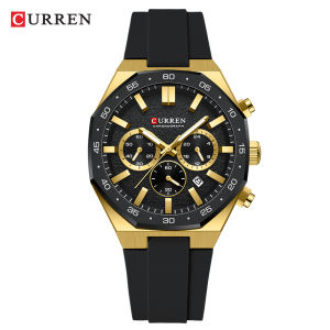 CURREN Mens Sports Chronograph Wristwatch with Black Silicone Band Auto Date Luminous Hands 82g Light Quartz Watch for Men