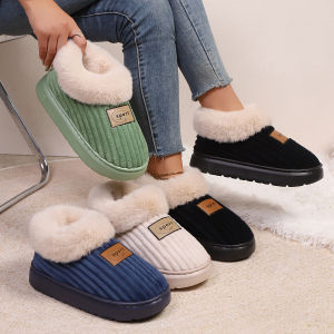 Autumn and Winter Fluffy Home Slippers Warm Soft-Soled Ankle Shoes Plush Indoor Comfortable High-Top Shoes Bedroom Silent Floor Shoes