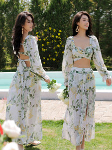 ชุดว่ายน้ำบิกินี่สไตล์ชุดเดรสสุดเก๋สำหรับผู้หญิง ชุดว่ายน้ำฤดูร้อน 3 ชิ้น ป้องกันส่วนล่าง ชุดว่ายน้ำบิกินี่แบบเกาะอกสุดหรูหรา