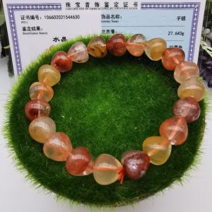 天然高级胶花草莓爱心款手串 9/10/11/12/13mm (附证书/With Certificate) Natural Hematoid Quartz Strawberry Heart-Shaped Design Bracelet
