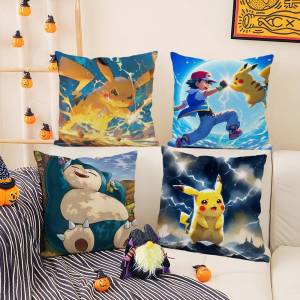 Bandai | Pokemon Anime Bedroom Decor Plush Pillow Cover Soft Short Plush Cushion Cover For Sofa Living Room Home Gift