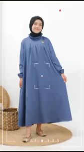 Gamis anak perempuan warna blue navy model maryam bahan crinkle flow usia 3 s/d 14 tahun