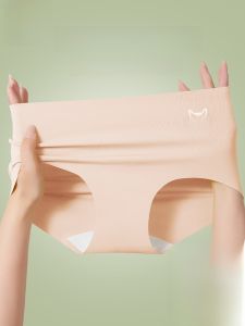 MiiOW | Ice Silk High Waist Triangle Panties Womens Seamless Summer Thin Fitness No Butt Squeezing Cat Woman Underwear Nylon Fabric