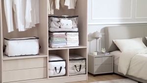 ถุงเก็บของ กันฝุ่น PVC ใส ความจุขนาดใหญ ป้องกันเชื้อรา มีซิปรูดปิด กล่องพับได้ ที่เก็บของในบ้าน กระเป๋าเก็บผ้านวม