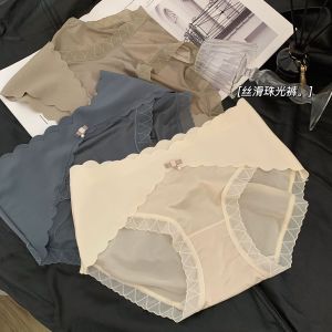 Pure Desire Pearlescent Pants Seamless Satin Highly-Elastic plus Size Mid Waist Classic Not Tight Leg Briefs for Women