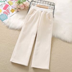 Girls Straight Leg Pants Autumn Winter Casual Wide Leg Pants Student Sports Long Pants Non-Fleece Elastic Waist for Kids