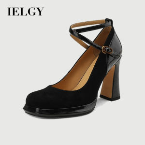 IELGY Womens high-heeled shoes retro square toe thick heel Mary Jane shoes