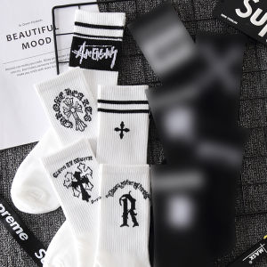 Summer Sports Socks Mens Mid-Calf Basketball Style Breathable White Casual Fashionable Versatile Womens Mid-Length Socks