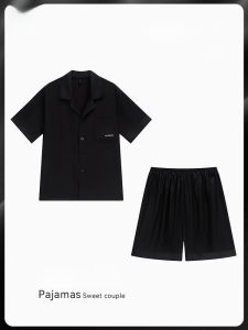 miiow | Mens Summer Ice Silk Thin Short Sleeve Sleepwear Set Home Clothes Large Size Can Be Worn Outside Short Pants Pure Color Polyester Fiber