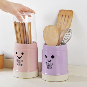 Dustproof Chopstick Holder Cylinde Dustproof Detachable Cage Flatware Rack Spoon Fork Drying Plastic Drain Storage Box With Cover Household (Purple/Blue/Pink/Beige)