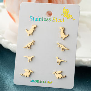 4Pairs/Lot Tiny Tyrannosaurus Earings Punk Stainless Steel Dinosaur Earrings Sets for Women Ear Cartilage Stud Pendientes Gifts