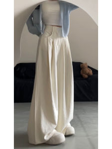 Quần Ống Rộng Cạp Cao Xếp Ly Màu Trắng Mỏng Mùa Hè Cho Nữ Quần Ống Rộng Dáng Rộng Dài Thường Ngày