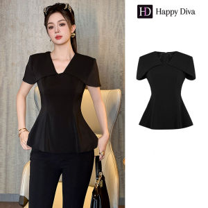 Happy Diva Womens V-Neck 2025 New Summer Casual Black Top 45236