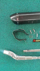 Honda XRM 110 stainless elbow on Akrapovic 370mm with silencer