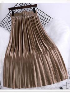 กระโปรงทรงเอเอวสูง กระโปรงจีบทรงเอ กระโปรงทรงเอยาวปานกลาง สไตล์เกาหลี ผ้าโพลีเอสเตอร์ สีพื้น ฤดูร้อน 2023