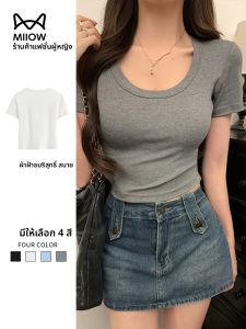 MiiOW | เสื้อยืดคอกลมแขนสั้นผ้าฝ้ายแท้สำหรับผู้หญิง MiiOW Cat ทรงสลิมฟิต ลำลอง ฤดูร้อน 2025 เสื้อตัวบนทรงเข้ารูป