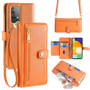 Ladies Leather Phone Case for Samsung A54 A34 A24 A14 A73 A53 A33 A23 A52 A72 A22 A12 A71 A51 Wallet Flip Cover with Strap