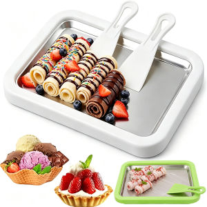 Multifunctional Ice Cream Ice Tray / 304 Stainless Steel Fried Ice Machine / Household DIY Rolled Fried Ice Maker with 2 Shovels