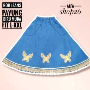 ROK JEANS RENDA KUPU BESAR WARNA BIRU MUDA