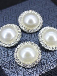 Silver Metal Hand Sewn Button round Pearl Decorative Shirt Coat Large Coat Stylish Small Fragrance Wind Sensation Knob