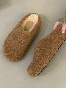Womens Winter Fur Slippers Small Size Half Slippers Warm Comfortable Indoor Outdoor Wear Convenient Slip-On High Heel