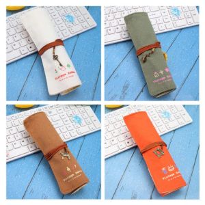 Tempat Pensil Gulung Bahan Kapas Pouch Kuas Makeup Gulung Tas Penyimpanan Kuas Lukis Tempat Pencil Gambar Roll