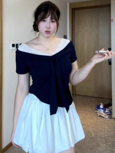 Áo thun BINKAFENNY cho nữ làm bằng cotton tay ngắn dáng ôm cổ chữ V