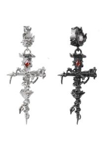 Original Rose Cross Earrings with Spike Studs Elegant Dark Black Style Alloy Silver Gold Plated Fashion Jewelry for Men and Women