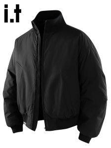 izzue | Áo khoác nam màu đen dáng bomber cổ đứng form rộng phong cách casual