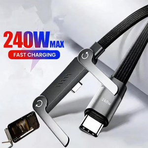 1Pcs 65W/240W Cable Quick Charging High-speed USB Type C Cable Wire with Folding Phone Stand for IPhone 17 16 15 Samsung S26U mi