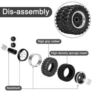 1.45 Inch Front and Rear Dual Wheel Hub Tires Set for 1/18 Axial SCX24 Bronco AX24 TRX4M FMS FCX18 FCX24 Ascent-18 RC Crawler Ca