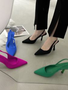 Elegant Summer 2025 High Heel Open Toe Sandals Womens Thin Strap Pointed Toe Korean Style Black Back Hollow Strap Single Shoes