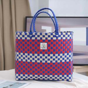 กระเป๋าถือผ้าไนลอนขนาดใหญ่ Mstand กระเป๋าถือผ้าไนลอนสไตล์เกาหลีสำหรับฤดูร้อน กระเป๋าถือผ้าไนลอนลายสก็อตสำหรับเดินทางและปิกนิก