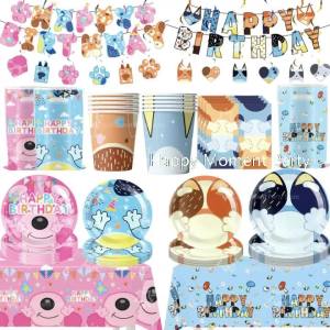 Miniso | Bộ Đồ Trang Trí Tiệc Sinh Nhật Bingo Chú Chó Xanh Hoạt Hình - Khăn Trải Bàn Cốc Đĩa Khăn Ăn Túi Quà Đồ Dùng Tiệc Cho Trẻ Em Quà Tặng Cho Sự Kiện Lớn