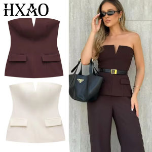 Áo Crop Top Corset Không Dây Màu Trắng Nhạt Kiểu Dáng Ôm Sát Không Tay Lưng Trần Màu Trơn Phong Cách Đường Phố Gợi Cảm Mùa Hè.