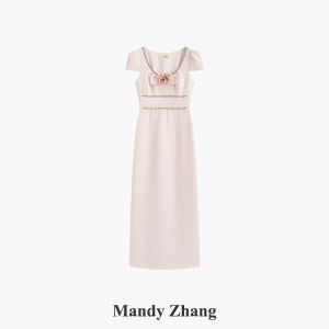 Luxury Rose Bow Acetate Pink Sleeveless Maxi Dress with Rhinestones