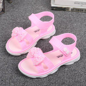 Girls Soft Sole Sandals Anti-Slip Princess Korean Style Children Fish Mouth Butterfly Knot Beach Shoes Soft Jelly Shoes for Girls
