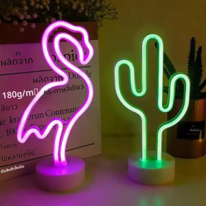 ป้ายนีออนไฟ LED นีออน USB/แบตเตอรี่ Neon-โคมไฟงานแต่งงานตารางห้องนอนเด็กตกแต่งบ้าน Flamingo แคคตัสโคมไฟตกแต่ง