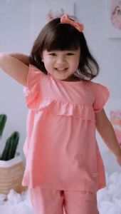 Setelan Anak Kaos Smilee Pompom Size 1-5 Tahun - Setelan Pompom Anak Baju Anak Perempuan Setelan Anak Cewek One set anak