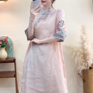 Lieoyuarn | Vintage Spring Summer Side Button Thin Airy Loose Dress