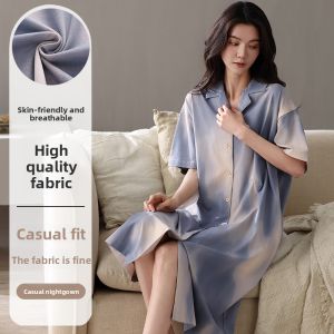 Miiow | Pure Cotton Summer Sleepwear Short Sleeve Open Cardigan Loose Maternity Nightgown Womens Casual Home Sweet Style Printed