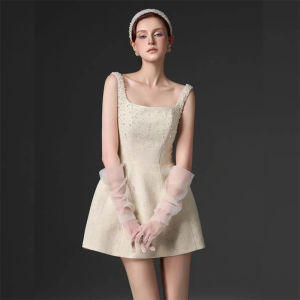 French Style Princess Luxury Beaded Strappy Dress