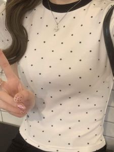Áo Thun Tay Ngắn Ôm Vừa Vặn Modal Polka Dot Dành Cho Nữ Mùa Hè 2024 Áo Thun Cổ Tròn in Họa Tiết Phong Cách Mới Pure Desire