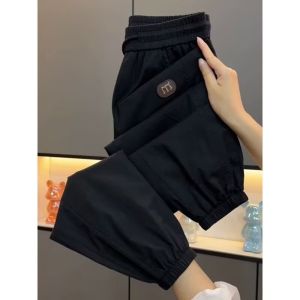 Ice Silk Mens Casual Pants Summer Thin Loose Sports Workwear Trendy Brand Quick Dry Harlan Nine-point Pants Loose Fit Youth Popular